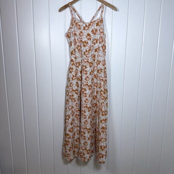 Pact Women's Fit & Flare Midi Dress Large Cream Orange Floral Organic Cotton NWT - Picture 1 of 15